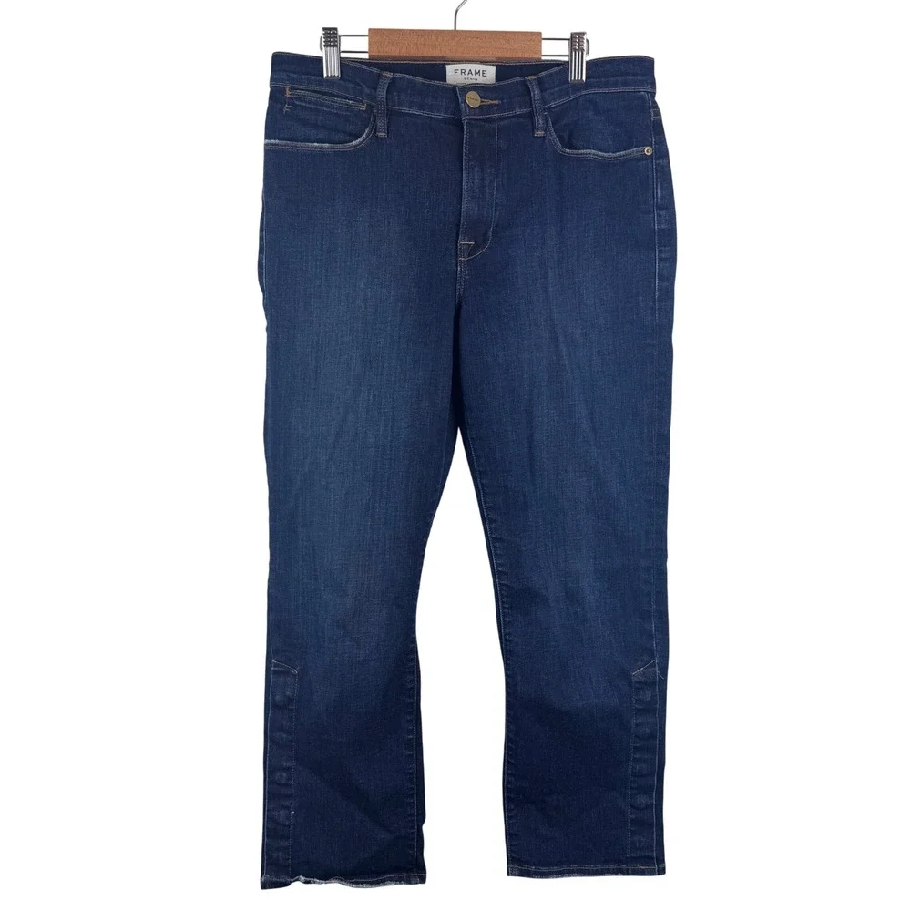 Frame Le High Straight Jeans Womens 31 Blue Meribel Snap Ankle Slit LHSTSA148